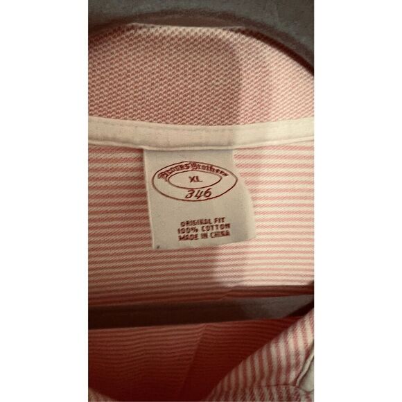 346 Brooks Brothers Pink Pin Stripe Mens Polo Shirt Top SZ XL - Picture 3 of 8